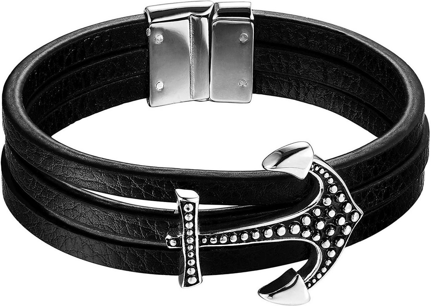 Karisma Lederarmband Karisma Männer Lederarmband 3 Ledersträngen Edelstahl Anker Maritim Farbwahl Länge 21cm - Silber von Karisma