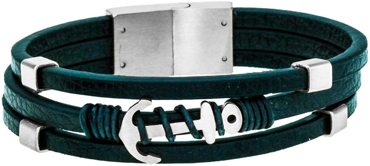 Karisma Lederarmband Karisma Männer Lederarmband 316 L Edelstahl Anker Maritim Farbwahl Länge 21cm - Silber von Karisma