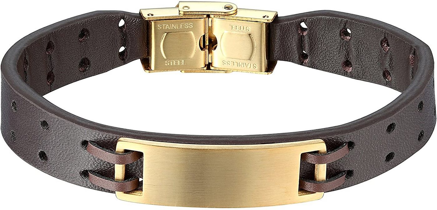 Karisma Lederarmband Karisma Männer Lederarmband Edelstahl Platte Ideal zum Eingravieren Länge 21cm - Gold von Karisma