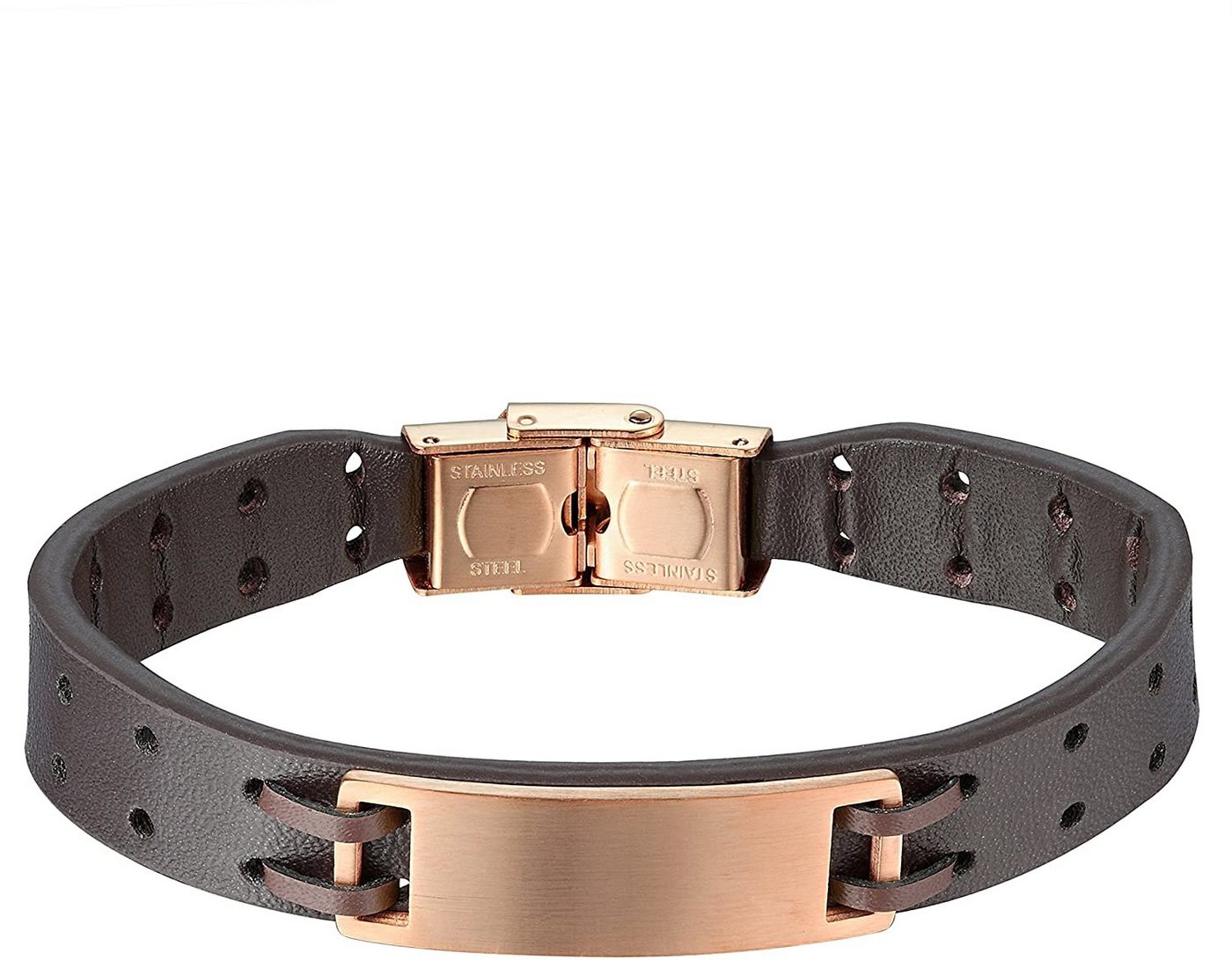 Karisma Lederarmband Karisma Männer Lederarmband Edelstahl Platte Ideal zum Eingravieren Länge 21cm - Roségold von Karisma