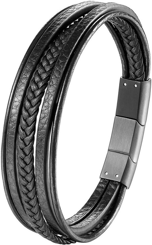 Karisma Lederarmband Karisma Männer Mehrreihiges Lederarmband Echtleder Länge 21cm BLQ260 - Black von Karisma