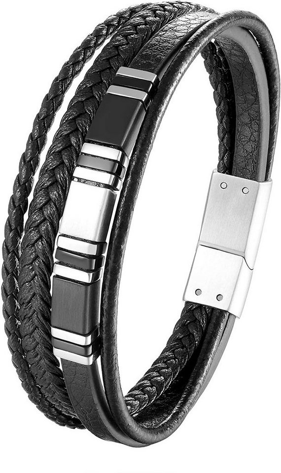 Karisma Lederarmband Karisma Männer Viereihiges Lederarmband mit Edelstahl Elementen, Länge 21cm BLQ247 - Silber-black von Karisma