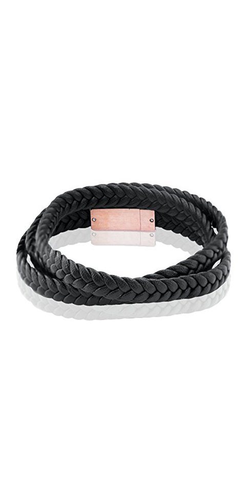 Karisma Lederarmband Männer Schwarzes Lederarmband 3 mal Gewickelt Edelstahl Magnetverschluss Farbwahl - Roségold von Karisma