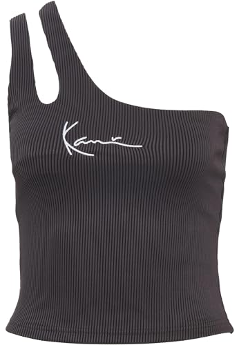 Karl Kani Damen KW232-015-2 KK Small Signature One Shoulder Top Bi-Color Rib XS Black/Anthracite von Karl Kani