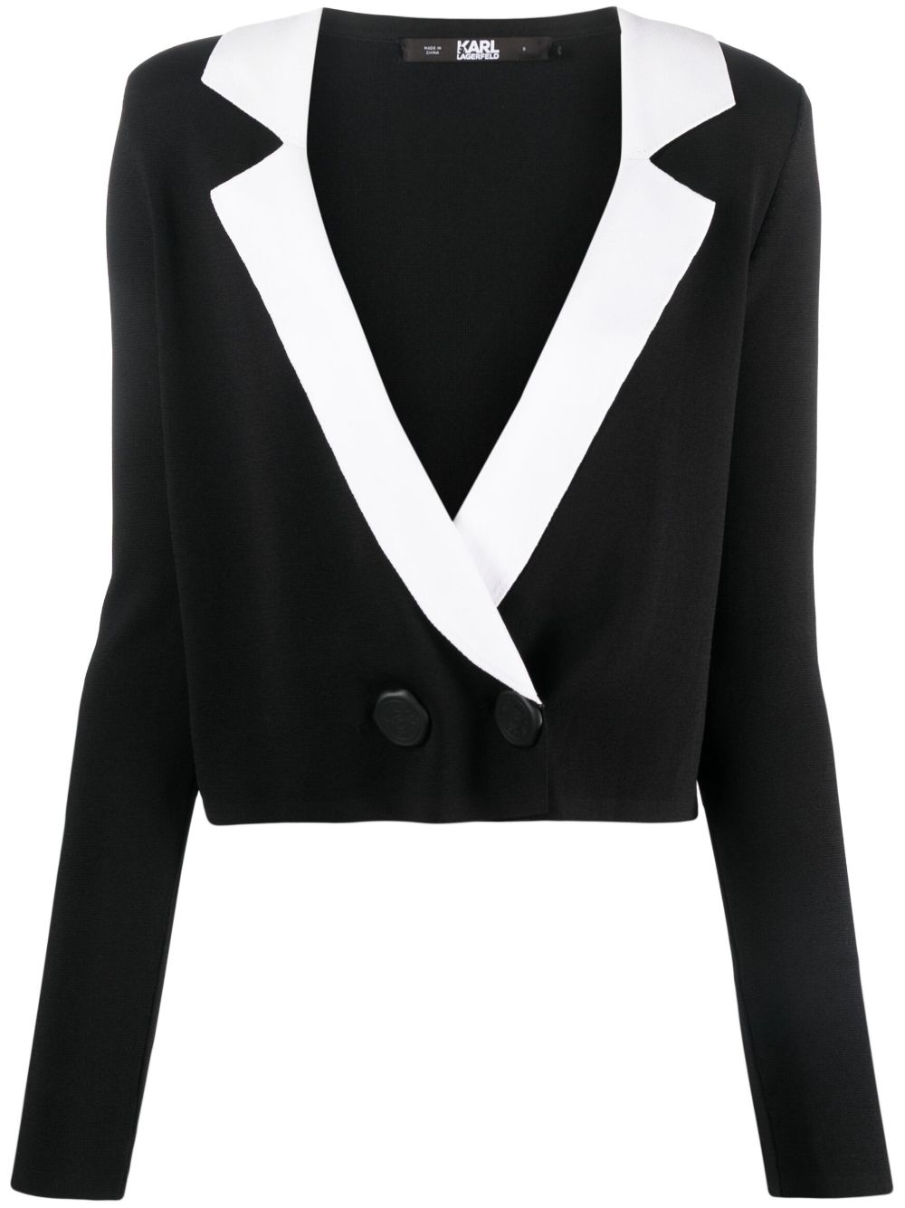 Karl Lagerfeld Cropped-Cardigan mit fallendem Revers - Schwarz von Karl Lagerfeld