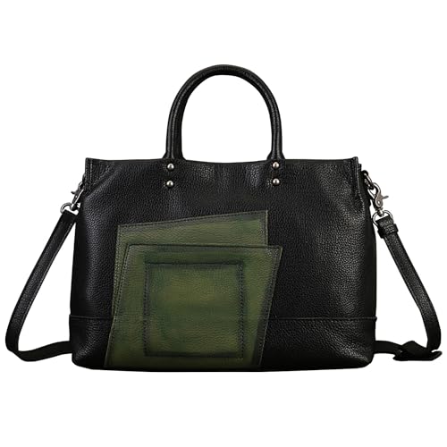 Karoukee Große Tote Tasche für Damen, Echtes Leder Schultertasche, Klassische Tornistertasche, Damen Henkeltasche, Vintage Farbschema, mit Abnehmbaren und Verstellbaren Schultergurt von Karoukee