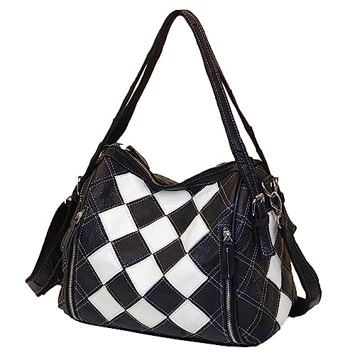 Karoukee Modische Bunte Umhängetasche für Frauen, handgemachte Rindsleder Schultertasche, Damen Medium Patchwork Handtasche, Ästhetische Henkeltasche mit Große Kapazität von Karoukee