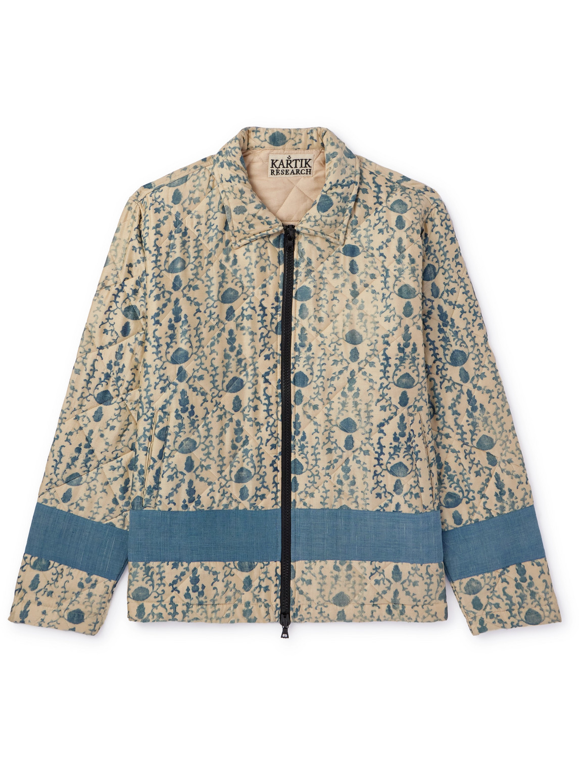 Kartik Research - Panelled Quilted Printed Silk Jacket - Men - Blue - M von Kartik Research