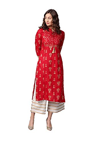 Kurti-Set für Damen, indische Partykleidung, Kleid, Kurta-Tops mit Hose, Palazzo-Hose, Rot 3, X-Large von Kartutva