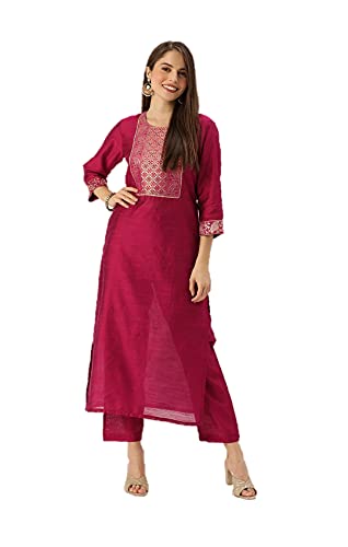 Kurti Set für Damen, indische Partykleidung, Kurta mit Palazzo-Hose, Set für Damen, Rot-2, M von Kartutva