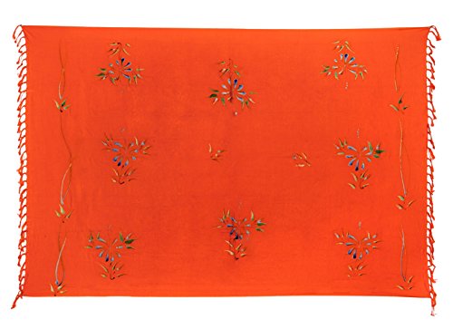 Kascha Sarong Pareo Wickelrock Strandtuch Tuch Wickeltuch Handtuch - Blickdicht - ca. 170cm x 110cm - Orange mit Blumen Motiv Handgefertigt inkl. Kokos Schnalle in Rauteform von Kascha