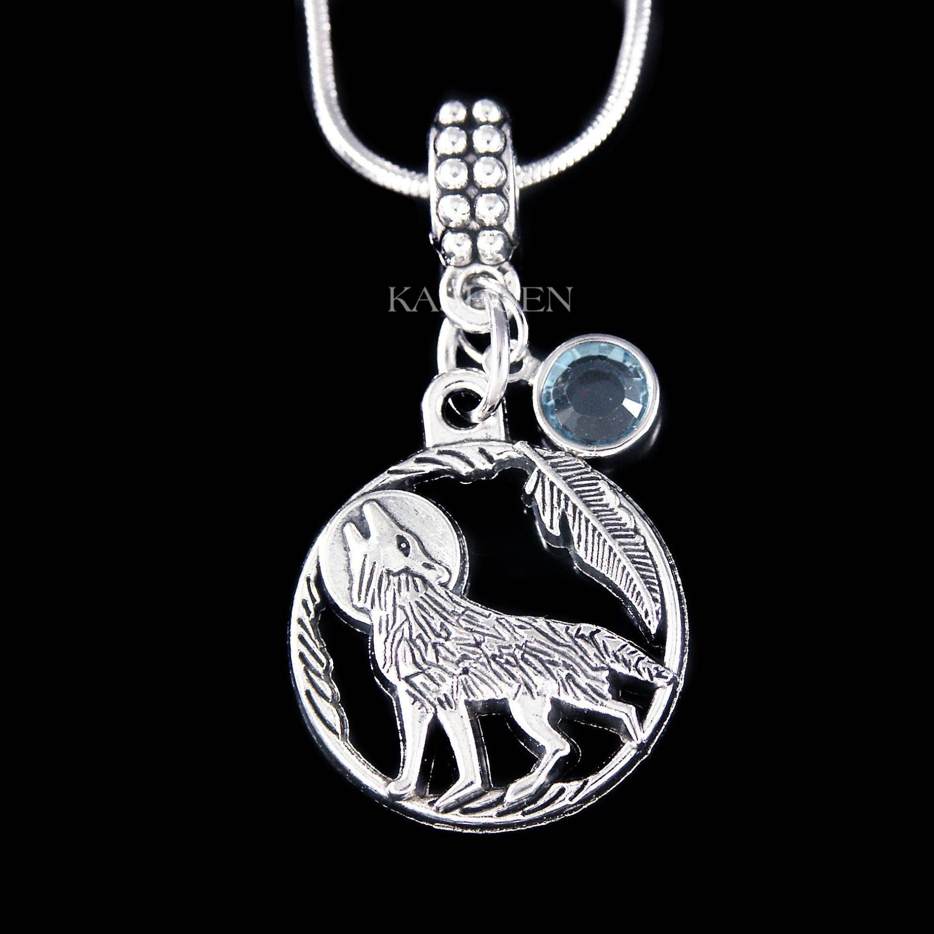 Howling Wolf Halskette Vollmond Feder Swarovski Kristall Birthstone Schmuck Männer Frauen 18.20 Geburtstags-Geschenke Schlüsselbund Armband-Charm von Kashuen