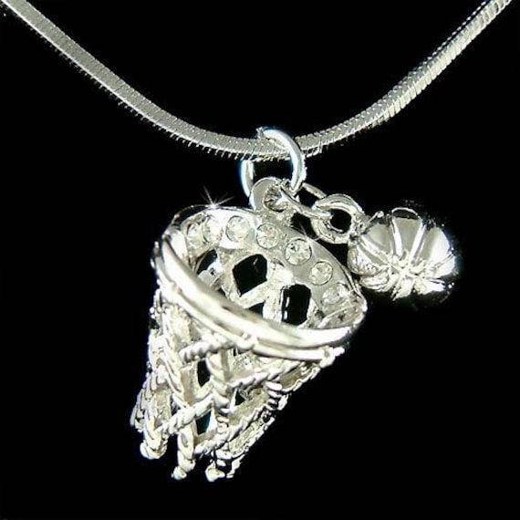 Swarovski Kristall 3D Basketballkorb Felge Tore Netz Sport Anhänger Charm Kette Unisex Jungen Mädchen Halskette Schmuck Freunde Weihnachtsgeschenk von Kashuen