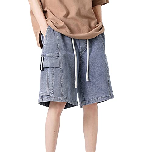 Jeans Shorts Herren Baggy Jeanshorts Sommer Kurze Jeanshose Jorts Baggy Y2k Shorts Breite Kurze Jeans Stretch Denim Shorts Hip Hip Leichte Sommerjeans Jeans Kurze Hose Baggy-Jeans für Männer Blau XL von Kashyke