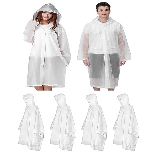 4 STÜCK Regenponcho Regenmantel Für Damen Herren - Wiederverwendbar-Regenmäntel - Wasserdichter Outdoor-Poncho Mit Kapuzen - Durchsichtiger Regenmantel | Für Wandern, Radfahren, Camping von Kasmole