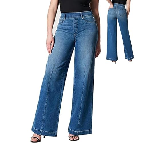 Kasmole Dehnbare Jeans mit weitem Bein, Stretch-Jeans mit weitem Bein und hoher Taille für Damen, Alltags-Freizeithose für Mädchen für Zuhause, Arbeit, Urlaub, Dating, Par, Kasmole Dehnbare Jeans mit weitem Bein, Stretch-Jeans mit weitem Bein und hoher Taille für Damen, Alltags-Freizeithose für Mädchen für Zuhause, Arbeit, Urlaub, Dating, Par, von Kasmole