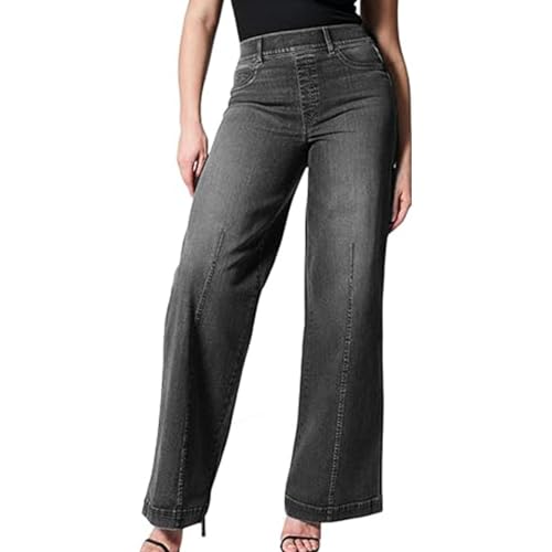 Kasmole Pull-On-Jeans mit weitem Bein, Stretch-Jeans mit weitem Bein und hoher Taille für Damen, Modekleidung für Junge Damen für Zuhause, Strand, Urlaub, Dating, Arbeit, Party von Kasmole