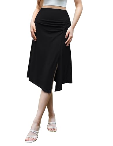 Kate Kasin Damen Elegant Vintage A Linie Rock Maxi Einfarbig Sommerrock Knielang Schwarz S von Kate Kasin