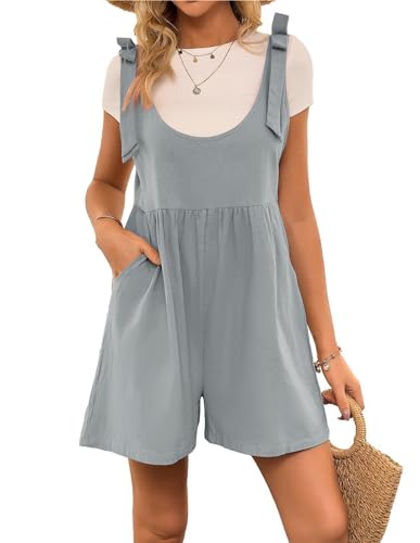 Kate Kasin Damen Boho Loose Latzhose Kurz Jumpsuit Elegant Overall Shorts Casual Sommerkleid Playsuit Hellblau M von Kate Kasin