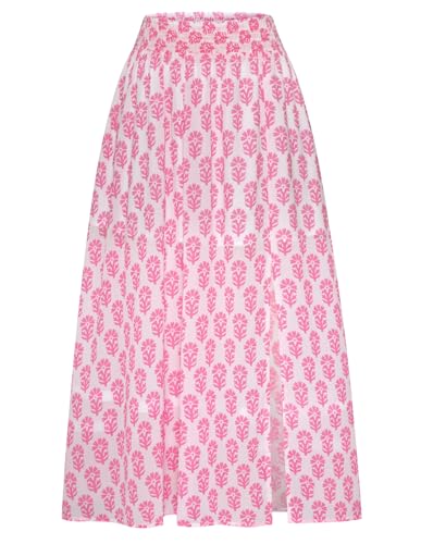 Kate Kasin Damen Elegant A-Linie Schlitz Gedruckter Röcke Weiß Mit Rosa Farbe XXL Kate Kasin Damen Elegant A-Linie Schlitz Gedruckter Röcke Weiß Mit Rosa Farbe XXL von Kate Kasin