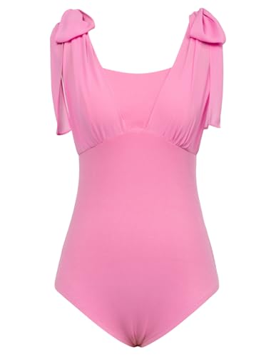 Kate Kasin Damen Elegant Dehnbar Bodysuit Top mit Tanga Out Weste Rückenfrei Verstellbare Riemen Ärmellos Schlank Bodycon Chiffon Träger T-Shirt Rosa XXL von Kate Kasin