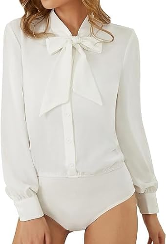Kate Kasin Damen One-Piece Slim Fit Bodybluse Elegante Weiße Bluse Basic Arbeitshemden Weiß S von Kate Kasin