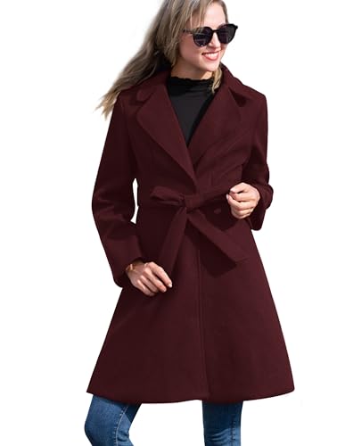 Kate Kasin Damen Winterwollmantel Retro Elegant Mittellang XL Rotwein von Kate Kasin