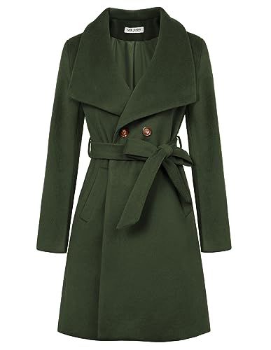 Kate Kasin Zweireihiger Lapel Mantel für Damen Langer Warmer Wintermantel Grün L von Kate Kasin