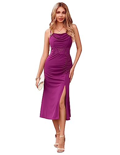 Kleid Damen Sommer Maxikleider Elegant Spaghettiträger Lang Kleider mit Spitzennaht Wickelkleid für Hochzeitsgäste von Kate Kasin