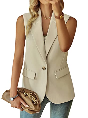 KateModa Ärmellose Blazer-Weste für Damen, vorne offen, leicht, lässig, modisch, Arbeit, Büro, Weste mit Taschen, Beige, M KateModa Ärmellose Blazer-Weste für Damen, vorne offen, leicht, lässig, modisch, Arbeit, Büro, Weste mit Taschen, Beige, M von KateModa