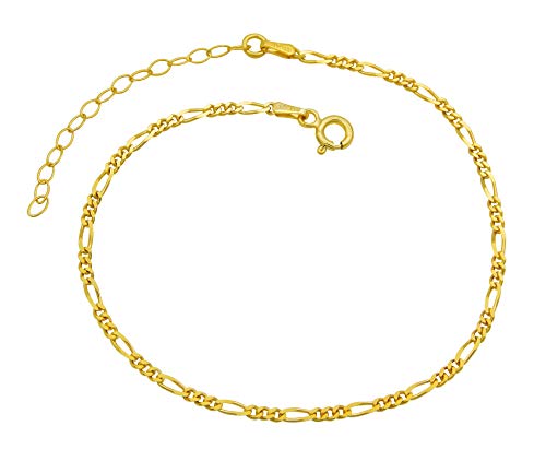 Kauf-mich-weg Damen Fußkettchen Figarokette 925 Sterling Silber vergoldet 2,3mm breit 20-25 cm lang Fußkette Armkette Anklet Gold nickelfrei von Kauf-mich-weg