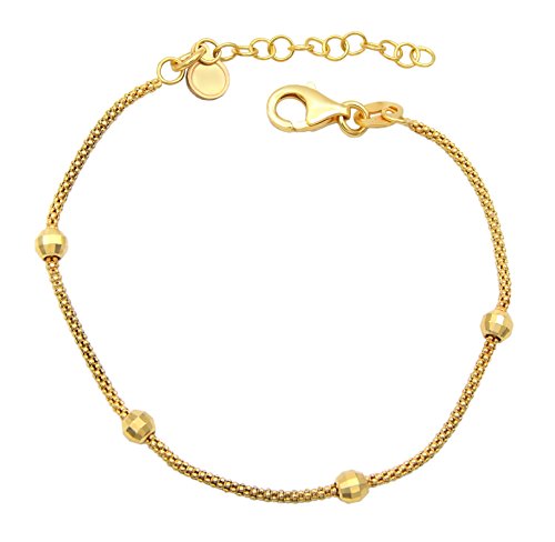 Kauf-mich-weg Armband Himbeerkette 925 Sterling Silber vergoldet mit facettierten Kugeln 2,9/1,3mm breit Länge verstellbar 16-20 cm Popcorn-Kette Armkette Armkettchen Gold Damen von Kauf-mich-weg