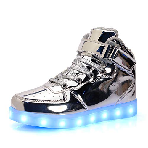 Kauson 7 Farben LED High-Top Schuhe USB Aufladen Leuchtschuhe Licht Blinkschuhe Leuchtende Sport Sneaker Light up Wasserdicht Laufschuhe Gymnastik Turnschuhe Damen Herren Unisex Kinder Shoes 25-46EU von Kauson