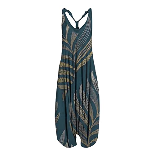 Kavitoz Jumpsuit Baggy Damendamen Sommer Latzhose Leinen Romper Women Tailliertes Coole Vintageen Rompers Verein Breitbeinig Summer Schlicht Oversize Overall Damen Polyester Elastische Taille von Kavitoz