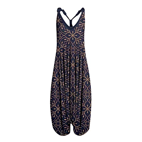 Kavitoz Jumpsuit Damen Sommer Damen Casual Jumpsuits Damen Latzhose Lose Strampler Overall Frauen Sommer Blumendruck Wide Leg Playsuit Sommer Jumpsuits Für Damen Overall Damen Elegant Latzhose von Kavitoz