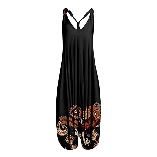 Kavitoz Jumpsuit Damen Sommer Damen Casual Jumpsuits Damen Latzhose Lose Strampler Overall Frauen Sommer Blumendruck Wide Leg Playsuit Sommer Jumpsuits Für Damen Overall Damen Elegant Latzhose von Kavitoz