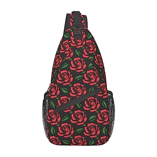 Cross-Brusttasche, diagonal, rote Rose, Blume, Laufen, Gürteltasche, Gürteltasche mit verstellbarem Riemen, für Damen und Herren, freihändige Geldbörse, Hüfttasche von KazUp