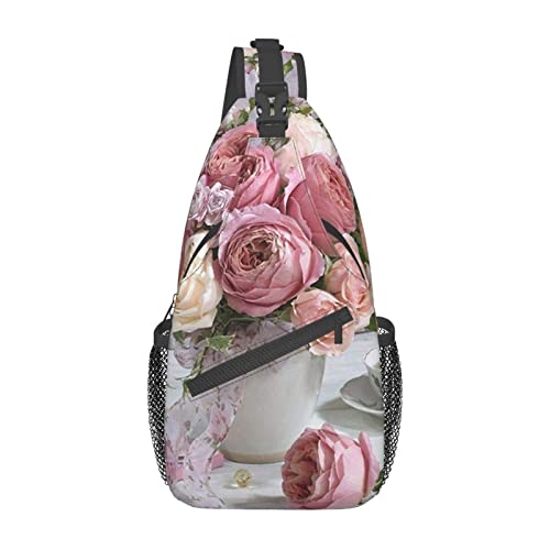 Cross-Brusttasche, diagonale Rosenblüten-Lauf-Gürteltasche mit verstellbarem Riemen für Damen und Herren, freihändige Geldbörse, Hüfttasche von KazUp