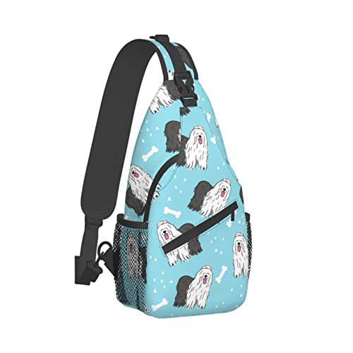 Cross-Brusttasche, diagonaler Old English Sheepdog Running Fanny Pack Gürteltasche mit verstellbarem Riemen für Damen und Herren, freihändige Geldbörse, Hüfttasche von KazUp