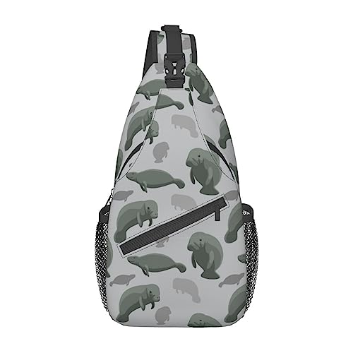 Cross-Brusttasche, diagonales niedliches Manatee-Tier-Lauf-Fanny-Pack-Gürteltasche mit verstellbarem Riemen für Damen und Herren, freihändige Geldbörse, Hüfttasche von KazUp