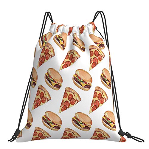 KazUp Tasche mit Kordelzug, Pizza und Burger, leichte Taschen, Wasserabweisende Nylon-Strandtasche für Sackpack, Wandern, Reisen, Strandparty von KazUp