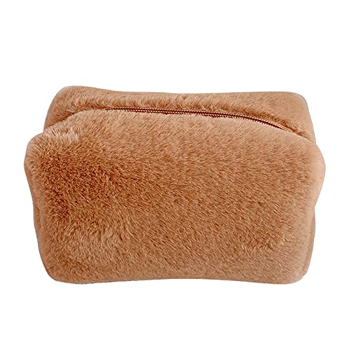 Kcabrtet Fluffys Kosmetiktasche, Plüsch-Make-up-Tasche, Niedliche Aufbewahrungstasche Für Make-up-Werkzeug, Make-up-Tasche, Tragbare Kosmetiktasche Für Mädchen Und Frauen(braun) von Kcabrtet