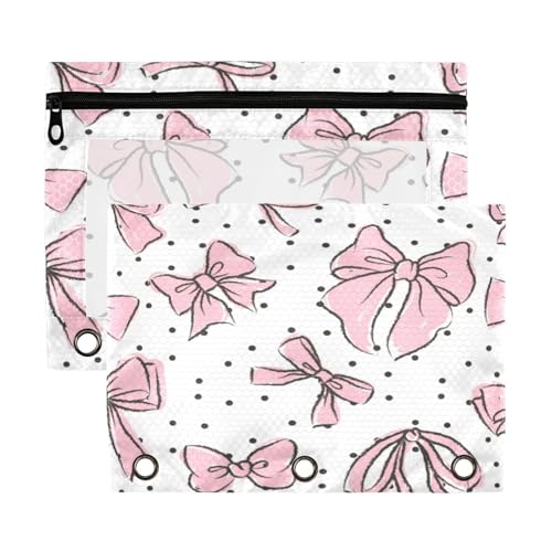 Kcldeci Federmäppchen mit 3 Ringen, Federmäppchen mit Reißverschluss, für 3-Ringbuch, niedliche rosa Schleifen, Punkte, Federmäppchen mit transparentem Fenster, für Bürobedarf, 2 Stück Kcldeci Federmäppchen mit 3 Ringen, Federmäppchen mit Reißverschluss, für 3-Ringbuch, niedliche rosa Schleifen, Punkte, Federmäppchen mit transparentem Fenster, für Bürobedarf, 2 Stück von Kcldeci