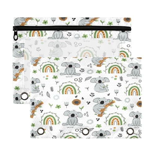 Kcldeci Federmäppchen mit 3 Ringen, Federmäppchen mit Reißverschluss, für 3-Ringbuch, niedliches Koala-Baby-Regenbogen-Federmäppchen mit transparentem Fenster, für Bürobedarf, 2 Stück Kcldeci Federmäppchen mit 3 Ringen, Federmäppchen mit Reißverschluss, für 3-Ringbuch, niedliches Koala-Baby-Regenbogen-Federmäppchen mit transparentem Fenster, für Bürobedarf, 2 Stück von Kcldeci