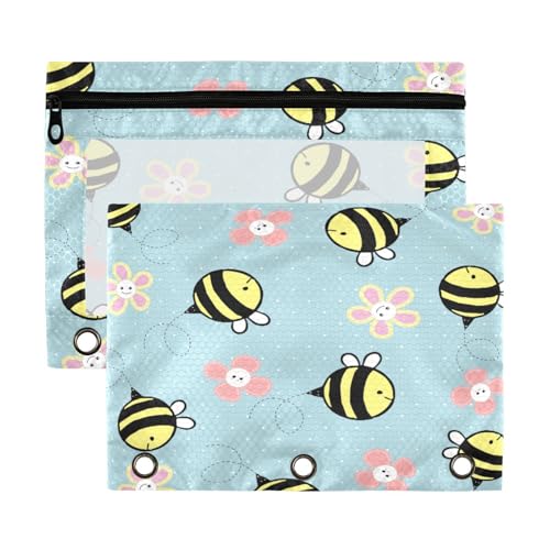 Kcldeci Federmäppchen mit 3 Ringen, Motiv: Bienen und Blumen, Bleistifttasche mit Reißverschluss, für 3-Ringbinder, Federmäppchen mit transparentem Fenster, für Bürobedarf, 2 Stück, Mehrfarbig, 9.8*7 Kcldeci Federmäppchen mit 3 Ringen, Motiv: Bienen und Blumen, Bleistifttasche mit Reißverschluss, für 3-Ringbinder, Federmäppchen mit transparentem Fenster, für Bürobedarf, 2 Stück, Mehrfarbig, 9.8*7 von Kcldeci