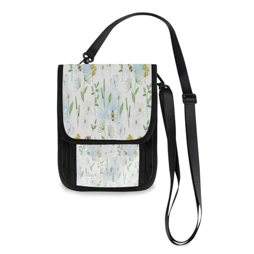 Kcldeci Reisebrieftasche, Geldbörse, Handytasche, Crossbody-Tasche, Biene, Blumen, Blätter und Sommer, Reisepasstasche für Damen und Herren, mehrfarbig, Einheitsgröße, Casual von Kcldeci