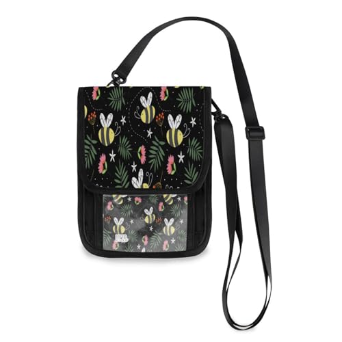 Kcldeci Reisebrieftasche, Geldbörse, Handytasche, Crossbody-Tasche, Bienen in Schwarz, Reisepasshülle für Damen und Herren, mehrfarbig, Einheitsgröße, Casual von Kcldeci