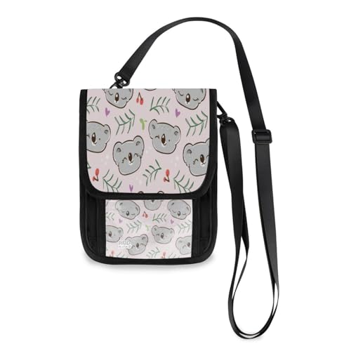 Kcldeci Reisebrieftaschen, Geldbörsen, Handytaschen, Crossbody-Taschen, Cartoon-Koala-Bär-Gesicht, Reise-Halstasche, Reisepasshülle für Damen und Herren, mehrfarbig, Einheitsgröße, Casual von Kcldeci