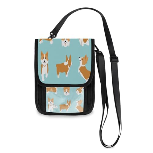 Kcldeci Reisebrieftaschen, Geldbörsen, Handytaschen, Crossbody-Taschen, niedliches und glückliches walisisches Corgi-Set, Cartoon-Stil, Reisepasshülle für Damen und Herren, mehrfarbig, Einheitsgröße, von Kcldeci