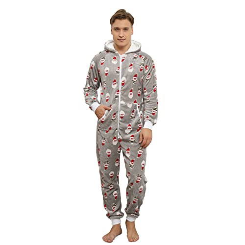 Kdtoll Jumpsuit Herren Winter Weihnachten Warm Einteiler Schlafanzug Erwachsene Cosplay Fleece-Onesie Overall Pyjama Kuschelig Kuscheliger Hausanzug mit Kapuze und Reißverschluss von Kdtoll